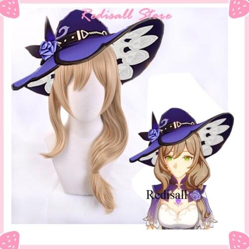 Genshin Impact Lisa Cosplay Wig Beige Hair Synthetic Long Heat Resistant Hair for Adult Women Halloween Free Wig Cap
