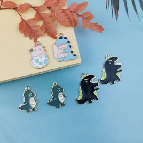 JeQue 10pcs Kawaii Dinosaur Metal Charms Enamel Pendants Charm Fit Bracelet Earring Floating DIY Jewelry Making Golden Base