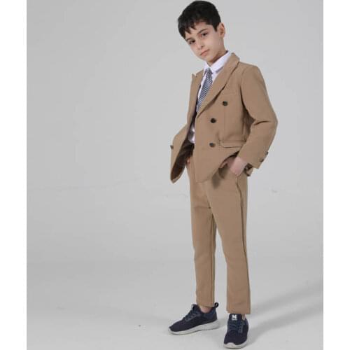 Spring Autumn Boys Double Breasted Suit Set Children Fashion Blazer + Pants 2pcs Outfit Kids Party Host Birthday Dress Costume