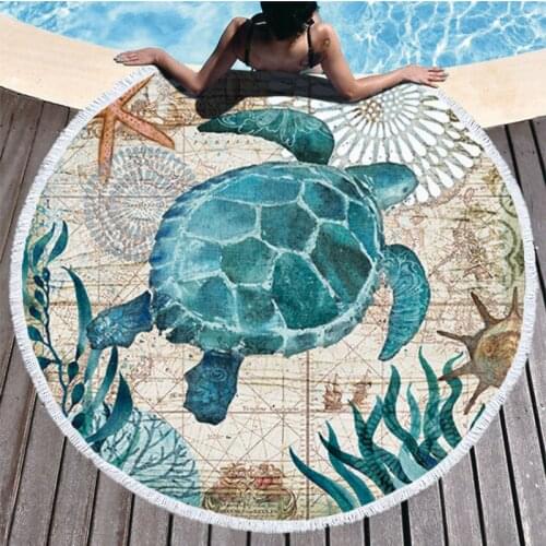 Sea Turtle Round Beach Towel Large Undersea World Shower Bath Towels Microfiber Summer Swim Towel Adult Circle Yoga Mat 150cm