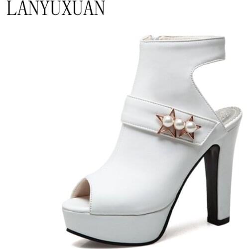 LANYUXUAN Sexy Fashion Big Size 30- 50 Sandals Cool boots Platforms Dress Women Party Wedding Shoes woman High Heels Pumps 3352