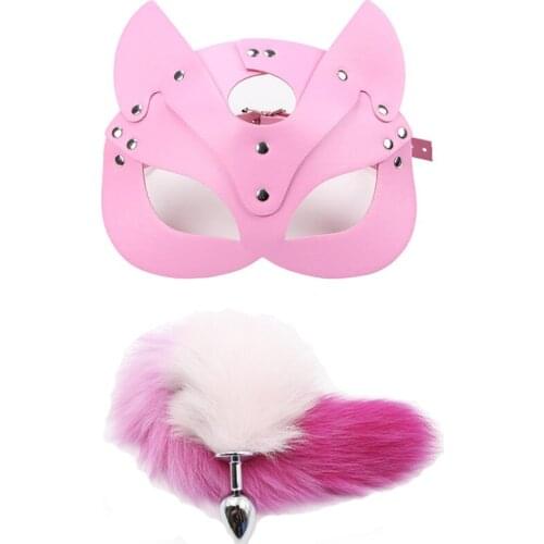 Fox Tail Anal Plug Metal Anus Butt Plug Adult Sex Products SM Women Leather Eye Mask and Collar Cosplay Adult Games
