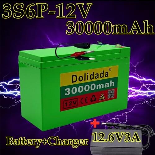 12V 30Ah 18650 lithium battery pack + 12.6V 3A charger, built-in 30Ah high current BMS, used for sprayer, 12V power supply