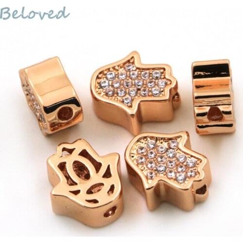 Petite Fatima Hamsa Hand Micro Pave Clear CZ Zirconia Spacer Beads, Cubic CZ Zircon Inlaid Bracelet Findings, BG18178