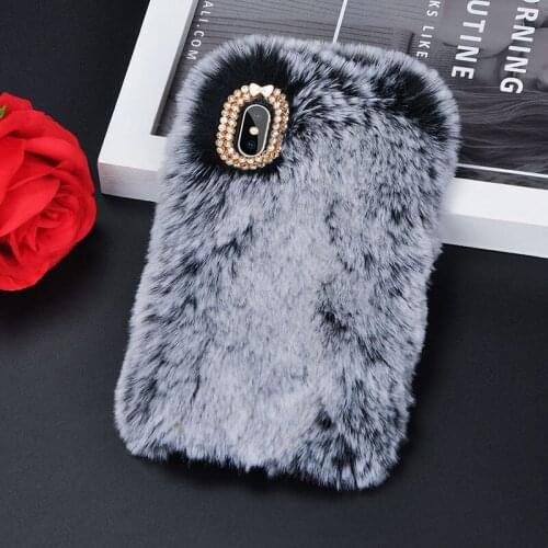 HereCase Cute Warm Rabbit Fur Plush diamond Phone Case For iPhone X 6 6S Plus 7 7Plus 8 Plus Lovely Cute Furry Soft TPU Cover