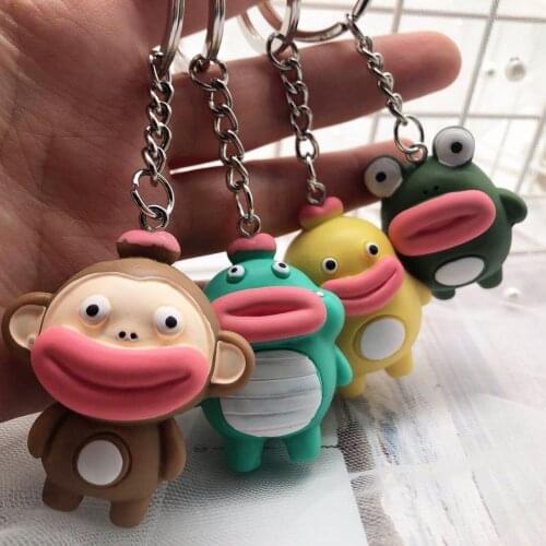 Fashion Cartoon Dinosaur Monkey Monster Keychain Soft Rubber PVC Lovely Duck Animal Keychains for Women Key Chain Car Key Ring