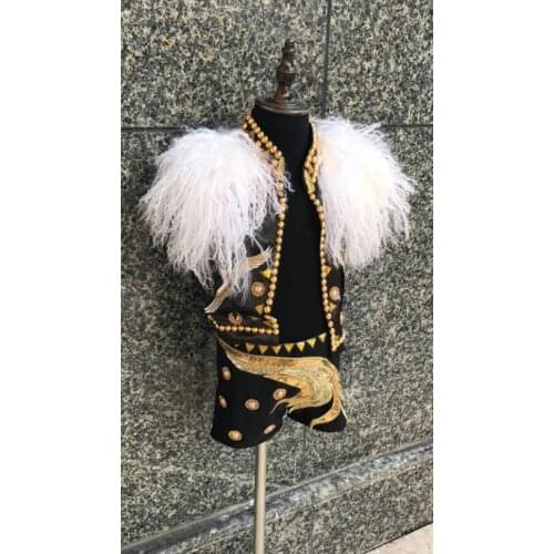 Mens feather childrens clothing catwalk T stage costumes childrens stage costumes boy boy model