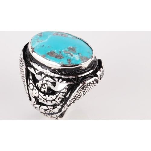 UM US JEWELRY Turquoise Natural Stone Handmade 925 Sterling Silver Men Ring