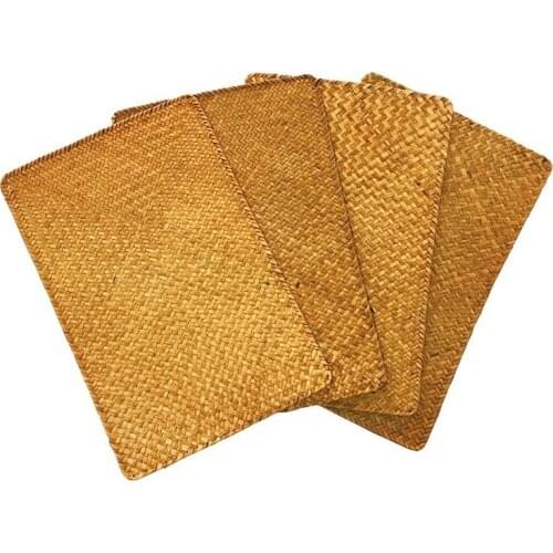 Pack of 4, Natural Seagrass Place MatHand-Woven Rectangular Rattan Placemats Straw Tea Cup Mat Potholder Retail