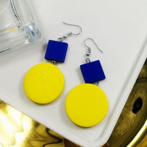 New Geometric Long Round Wood Earrings Korean Fashion Colorful Long Earrings for Women Party Jewelry Accessories Oorbellen