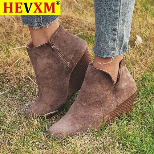 Pointed Toe Booties Winter Women Leopard Ankle Boots Footwear Platform High Heels Wedges Shoes Woman Bota Feminina