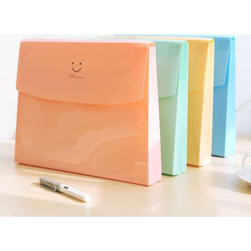 1 Piece Smile Face File Folder A4 High-Grade PVC Folder Lock Button Design Large Capacity Envelope Office Document Bag