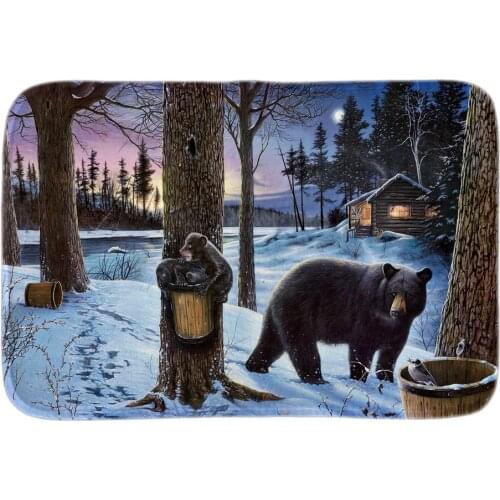 Entrance Doormat Decor With Nature Whild Bear In Winter Moon Soft Lightness Indoor Outdoor Door Mats Short Plus Bathroom Mats
