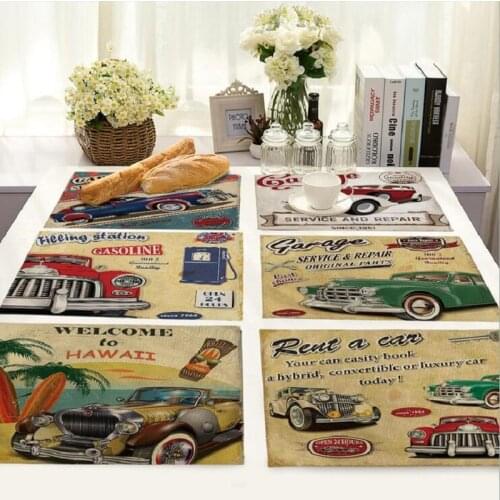 Retro car placemat Fabric coaster Table decoration mat Kitchen Posavasos Manteles individuales Onderzetters H207