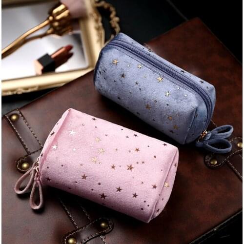 Cosmetic Bag Portable Star Patterns Makeup Bag Storage Case Handbag for Toiletries Cosmetics, Blue/Pink/Khaki