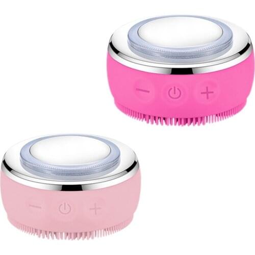 EMS Microcurrent LED Light Therapy Silicone Heating Face Cleanser Massage Facial Cleaning Brush Washing Brush