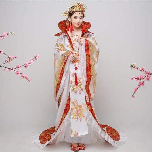 Chinese Traditional Folk Ancient Hanfu Tang Dynasty Queen Tailing Costume Guzheng Show Clothing Women Hanfu Chinese Photography