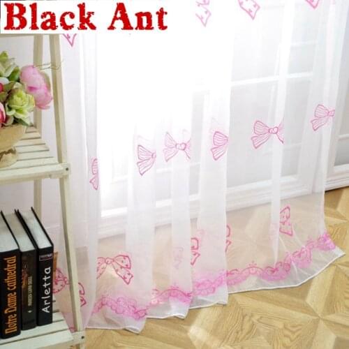 Pink Bowknot Tulle Curtain Decor Baby Girls Princess Room Korean Sheer Voile Window Treatment Screen Panel Organza Rideaux X812F