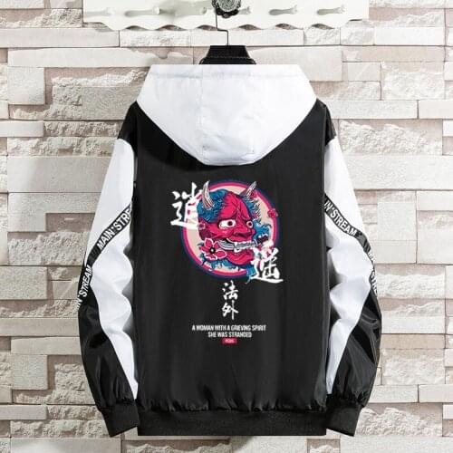 Hip Hop Windbreaker Jackets Men Japanese Streetwear Baseball Hooded Thin Jacket Men Women Loose Coat Harajuku Devil Coat Male