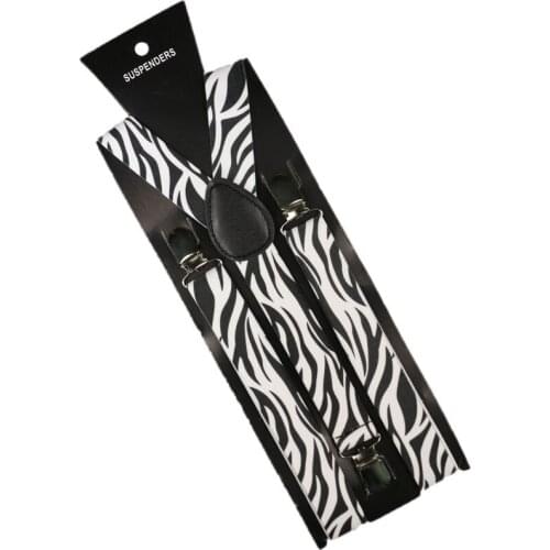 Winfox Vintage Black White Mens Trouser Suspenders Male Women 2.5cm Wide Snake Zebra Print Braces Elastic Suspenders Suspensori