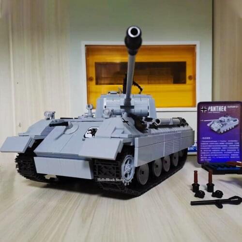 Military Series WW2 Panther Tank 121 Building Blocks Military Tiger Tank Soldier Weapon Army Bricks Boys Toys For Kid 990PCS