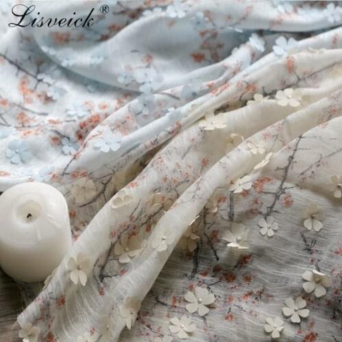 1yard quality Vintage 3D flower chiffon embroidery fabric ,diy skirt dress clothes material,patchwork cloth,home decoration