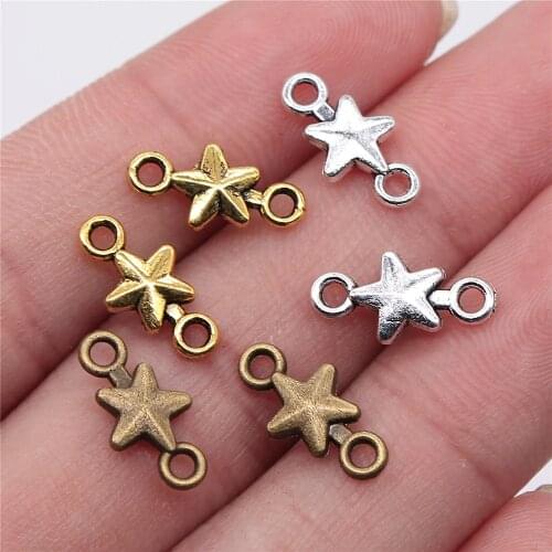 WYSIWYG 40pcs 15x7mm 3 Colors Antique Gold Antique Silver Color Antique Bronze Star Connector Handmade Charm