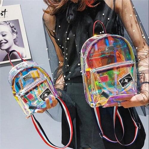 Womens Clear Rucksacks Transparent Barrel Backpack Jelly Bags Laser Rucksack Bookbags