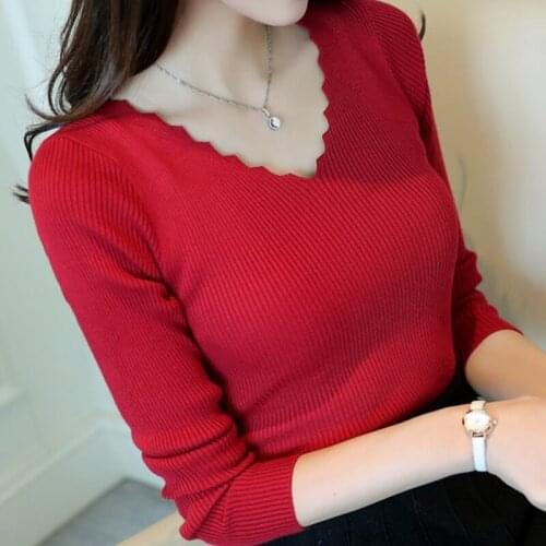 Womens Sweaters Winter Clothes Long Sleeve Red Women Sweater V-Neck Knitted Sweater Women Pullover Tops Sweaters for Women E476