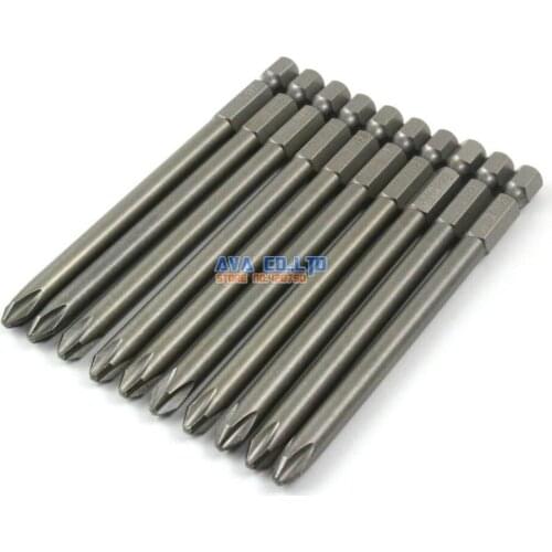 10 Pieces Magnetic Phillips Screwdriver Bit S2 Steel 1/4" Hex Shank 100mm Long 6.0mm Diameter PH2 (100mm x 6.0mm x PH2)