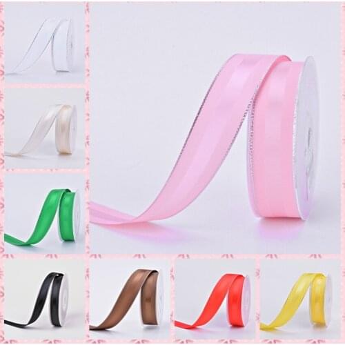 10 yards 9/25/38mm glitter silver edge grosgrain and satin ribbons DIY hairbow