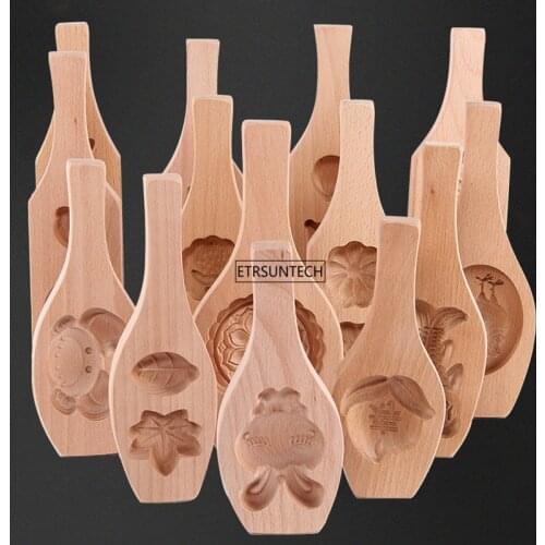 100pcs 3D DIY Flower Cartoon Shapes Moon Cake Mould Handmade Wood Mooncake Tools Decorating Kitchen DIY Accessories