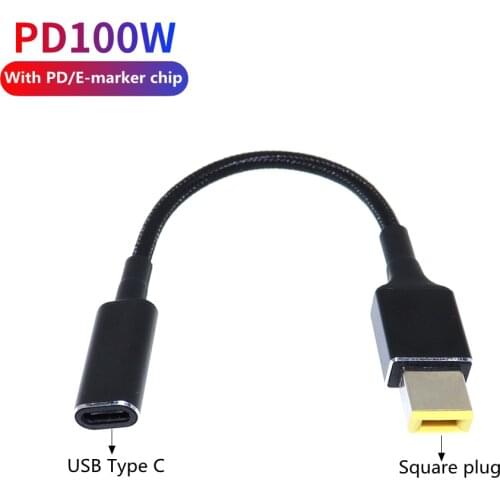 100W USB Type C Female to Square Plug Converter USB-C Fast Charging Cable Laptop Dc Power Adapter Connector for Lenovo Thinkpad