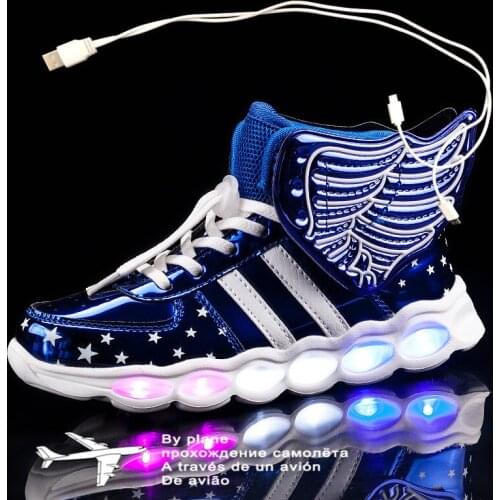 2021 New Angel Wings Casual Shoes with USB Led Baby Girls Boys Light Up Luminous Sneakers Glowing illuminated Lighted lighting