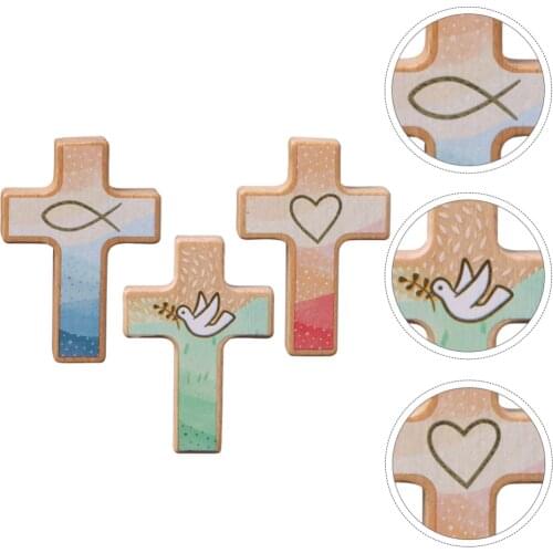 3pcs Wood Standing Cross Chic Holy Cross Decor Novelty Desktop Cross Mixed Style