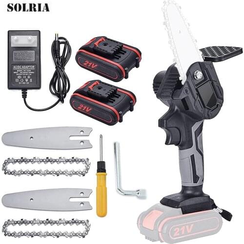 Rechargeable Cordless Electric Chain Saw with 2 Electric 1 Charge 21V Single Hand Saw Logging Saw 4 Inch Pruning Saw Garden Tool