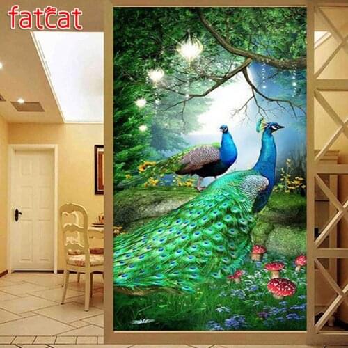 FATCAT Garden peacocks Large Diy Diamond Painting Full square round drill 5d Diamond Embroidery Mosaic Animal Home Decor AE2367