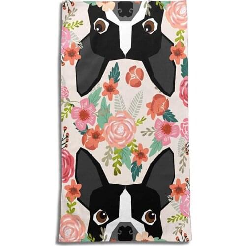 Boston Terrier Bathroom Hand Towels - Floral Dog Kitchen Towel Custom Hand Towels Absorbent Printed Dish Towels Microfiber Gym