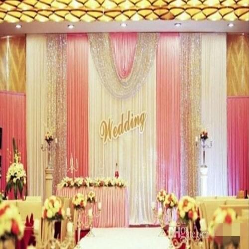 Baby Shower Birthday Party Decoration 10FTX10FT Ice Silk White Color Wedding Backdrop Drape Curtains With Middle Sequin Swag
