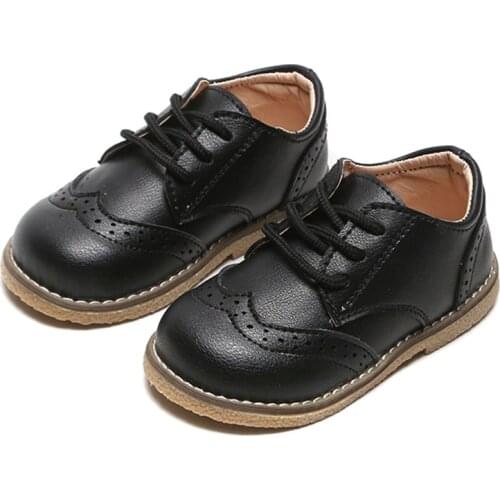 Children Brogue Leather Shoes Lace Up Baby Boys Girls Formal Oxford Casual Shoes Non-slip Soft Toddler Kids Uniform Dress Shoes