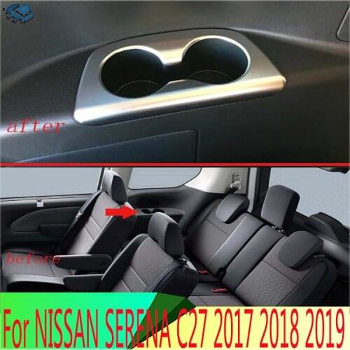 For NISSAN SERENA C27 2017 2018 2019 ABS Chrome Matte Rear Seat Drink Cup Holder Chrome Trim Cover Bezel Surround Frame Styling