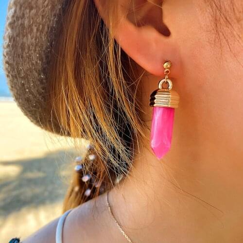 HuangTang Funny Green Stone Stud Earrings for Women Men Punk Bullet Pendant Link Ear Clip Earrings 2021 Trendy Jewelry Party