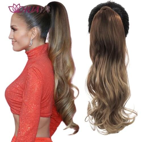 HUAYA Pink Ponytail hair Tress Synthetic Hair Wrap on Clip Natural Hair Extensions Tail Hairpiece Long Wave Wig False Strands