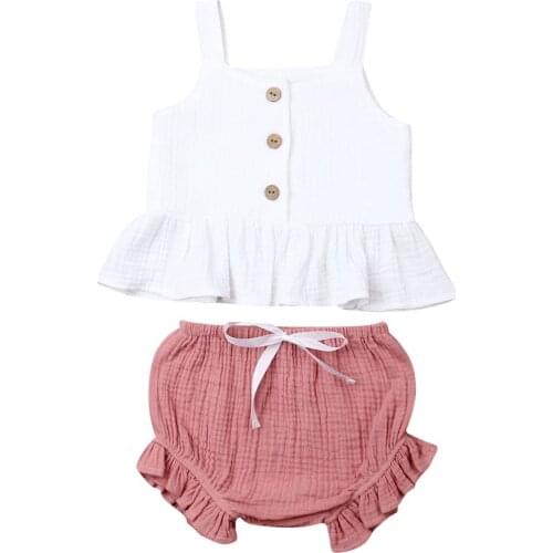 2Pcs Newborn Infant Baby Girls Clothes Set Spring Autumn Toddler Girls Sleeveless Vest Tops + Shorts Kids Clothing Sets