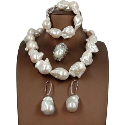 Big high quality nature baroque jewelry set ,100% NATURE FRESHWATER Baroque PEARL- necklace and BRACELET,ring and earring