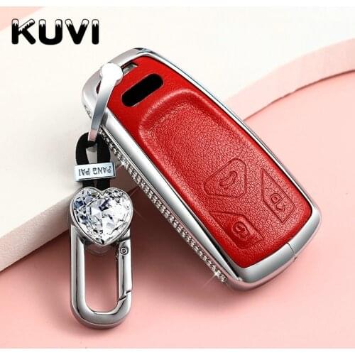 Leather Car Key Case Cover for Audi 2018 2019 A4 Allroad B9 Q5 Q7 TT TTS Remote Smart Key Case Cover 3 Buttons Auto Keychain