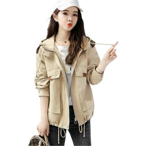 2021 High Quality Fashion Womens Short Jacket Spring Autumn Hooded Student Tops Korean Loose Wild Casual Coat Windbreaker KW493