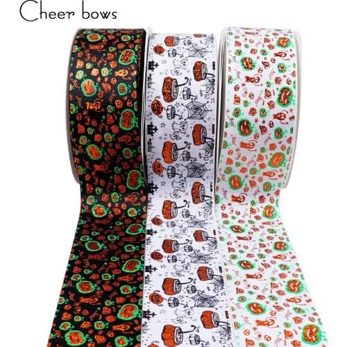2Y/lot 3" 75mm Halloween Grosgrain Ribbon Pumpkin Ghost Printed Solid Ribbon Apparel Sewing Ribbon DIY Hairbows Accessories