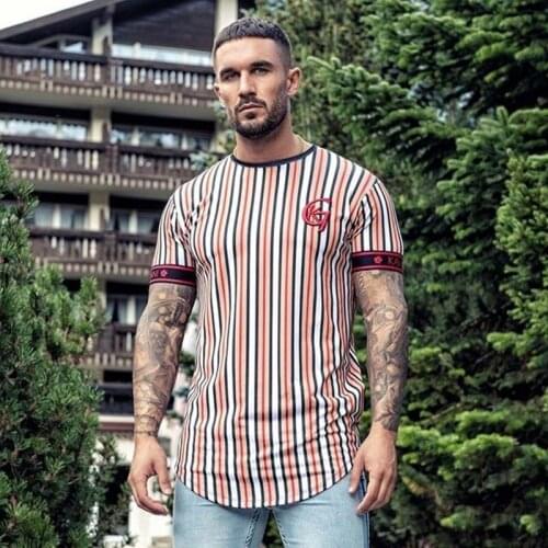 Men T shirt Striped Casual Fashion Sports T shirt Short Sleeve Male Tops Streetwear T Shirts Hip Hop Brand Clothing Summer New