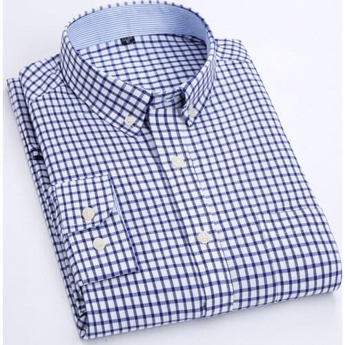 2021 New Excellent Mens Oxford Business Casual Plaid Shirts and Tops Office Style Male Colorful Long Sleeve Shirt Clothes